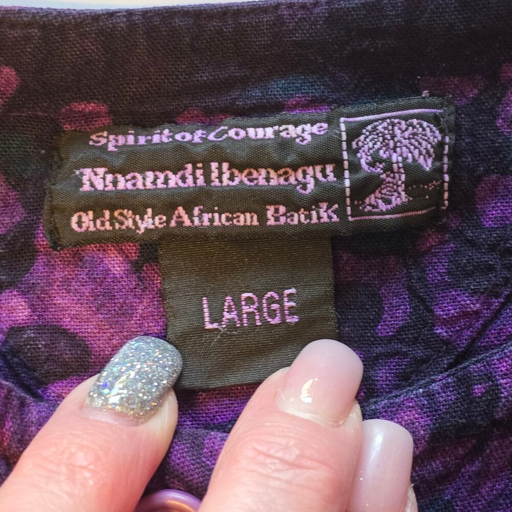 Spirit of Courage Nnamdi Ibenagu Top Womens L Purple African Batik Art to Wear - Picture 3 of 7